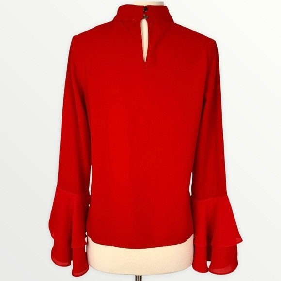 NWT Patrizia Luca Red Ruffle Flare Sleeve Blouse - Picture 6 of 8
